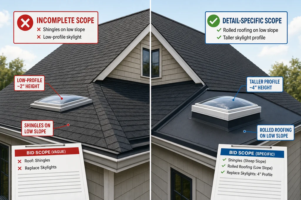 Reroof Bids: Skylights, Low Slopes, and Costly Redos