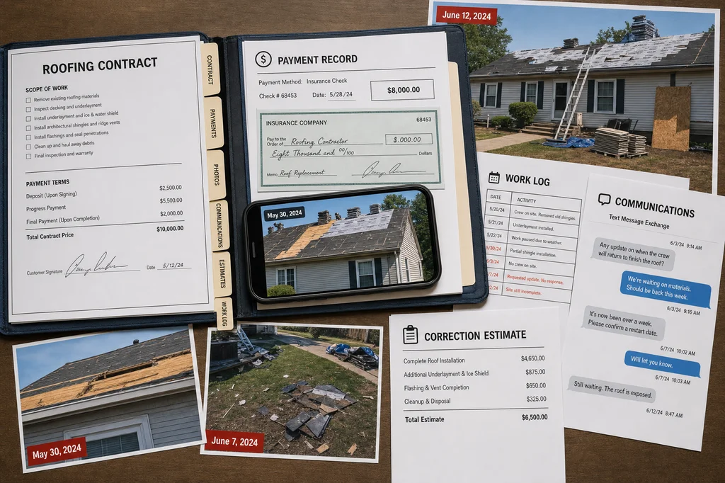 Rubinsky Roofing Complaints: Preserve Proof of Unfinished Work