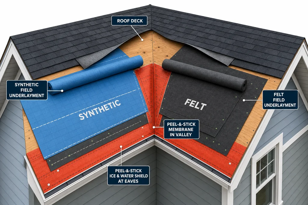 Synthetic vs. Felt Roof Underlayment in Reroof Bids