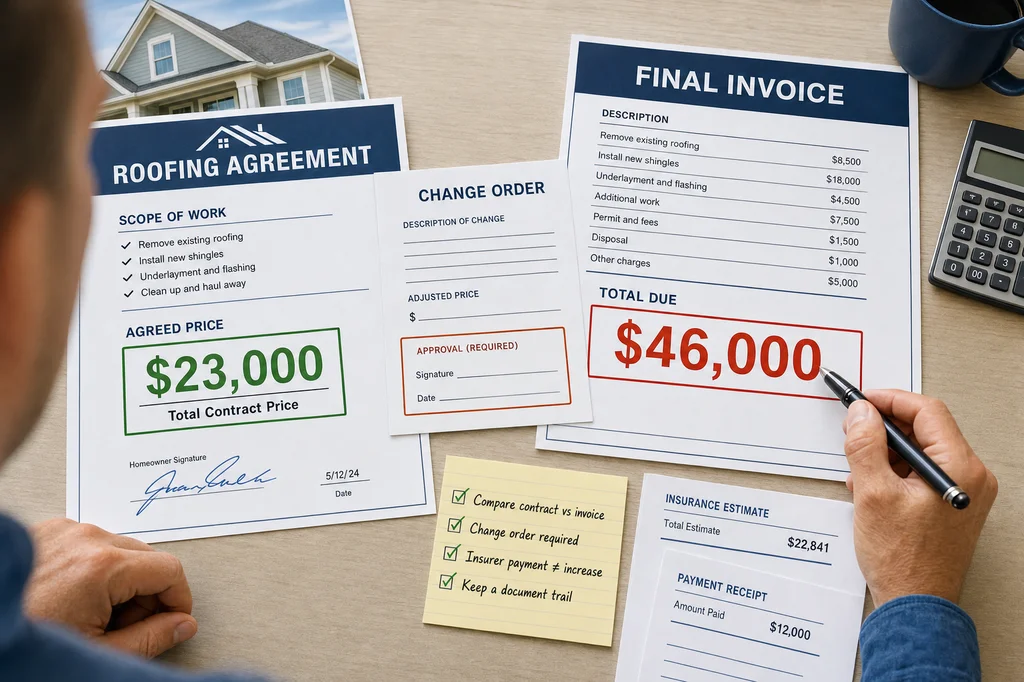 Florida Roof Specialist Alleged Overbilling: Check Invoices