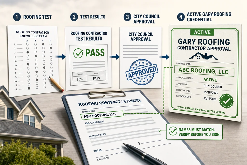 Gary Roofing License: Test and City Council Approval