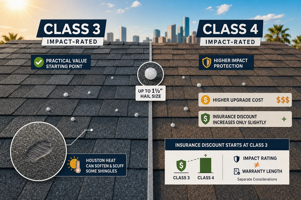 Class 3 vs Class 4 Shingles for Houston Reroof Choices